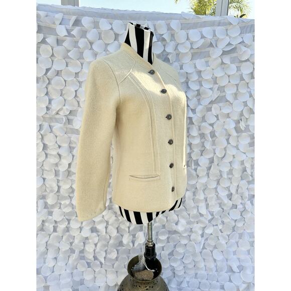Vintage GEIGER Austria Cream Ivory jacket boiled 100% Wool Medium Quiet Luxury - Picture 2 of 9